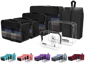 YAMIU Packing Cubes 7-Pcs Travel Organizer Accessories with Shoe Bag and 2 Toiletry Bags(Black)